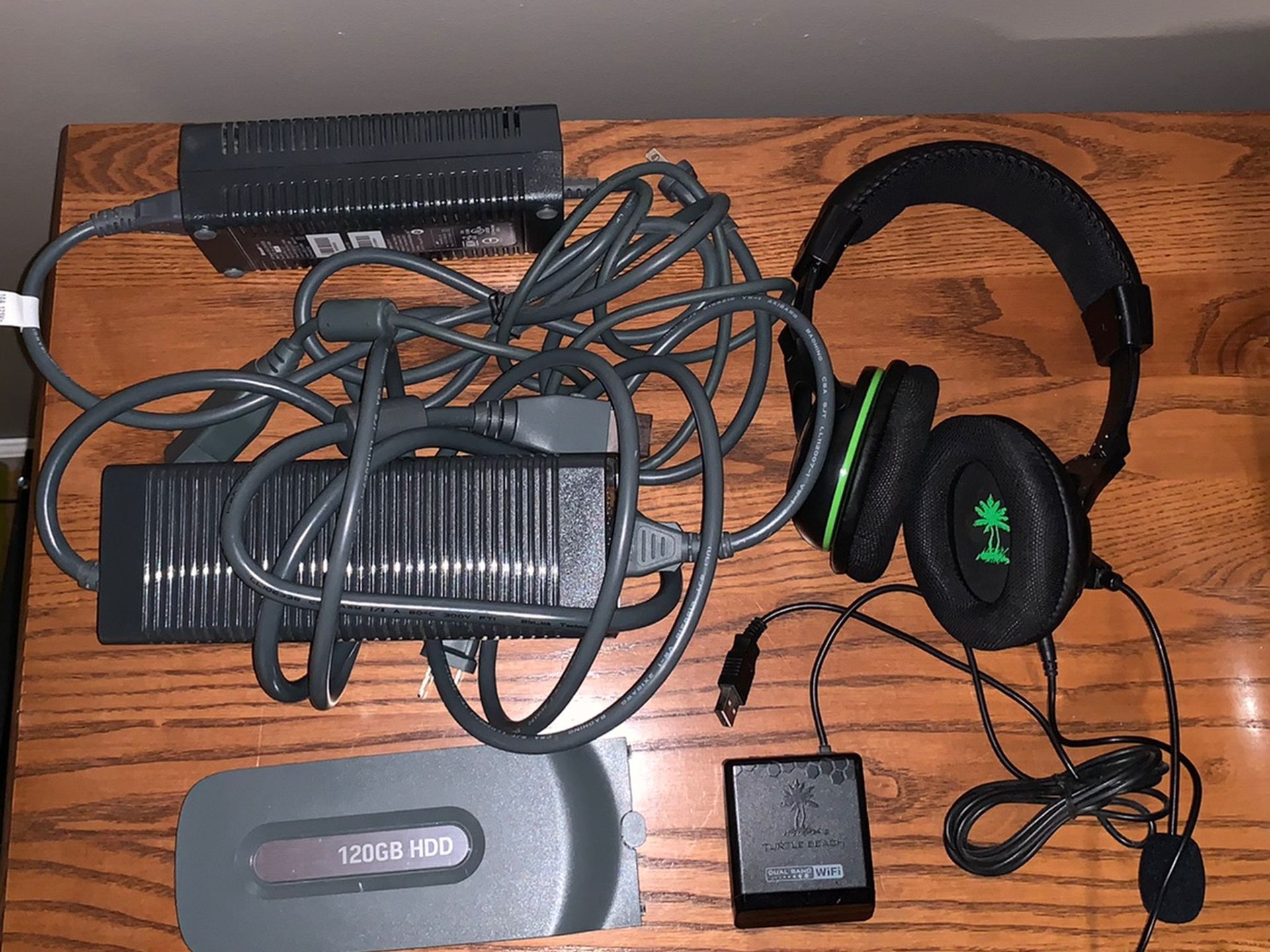 Xbox 360 Power Adapter/ 120gb Hard Drive/ Turtle Beach Headset