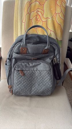 Gray Quilted Diaper Bag Backpack
