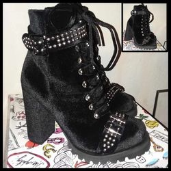 NIB NEW IN BOX JEFFREY CAMPBELL LILITH 2 BLACK VELVET STUDDED PLATFORM BOOT HEEL BOOTIES SZ 39 9