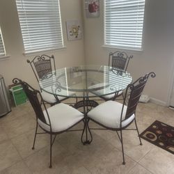 Round Table Metal And Glass W/ 4 chairs