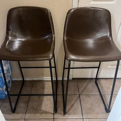 Two Leather Bar Stools 