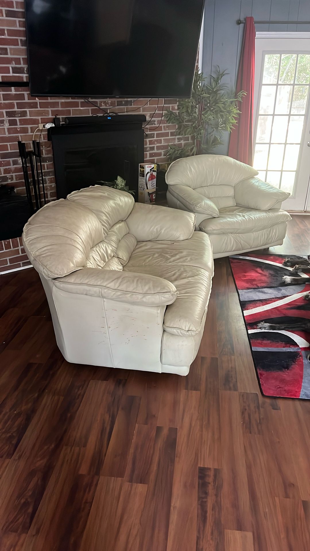Free Beige Leather Loveseat With Matching Oversized Chair