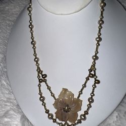 Estate: Genuine Beaded Pearl Necklace with Mother of Pearl Flower Charm