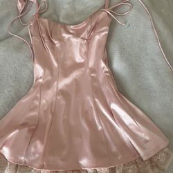 Pink Satin Dress with Lace Trim mini 