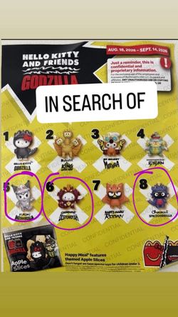 TRADE MCDONALDS HELLO KITTY GODZILLA HAPPY MEAL TOYS