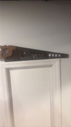 Old wood saw, Chicago cut out, decor