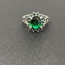 Silver Plated Emerald Lab Created Ring