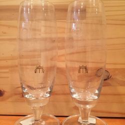 Set of 2 9” tall Pilsner Urquell Rastal crystal beer glasses