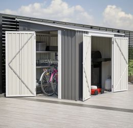 8' x 6' Metal Lean to Garden Shed,Outdoor Storage Shed with Lockable Double Doors Two ways