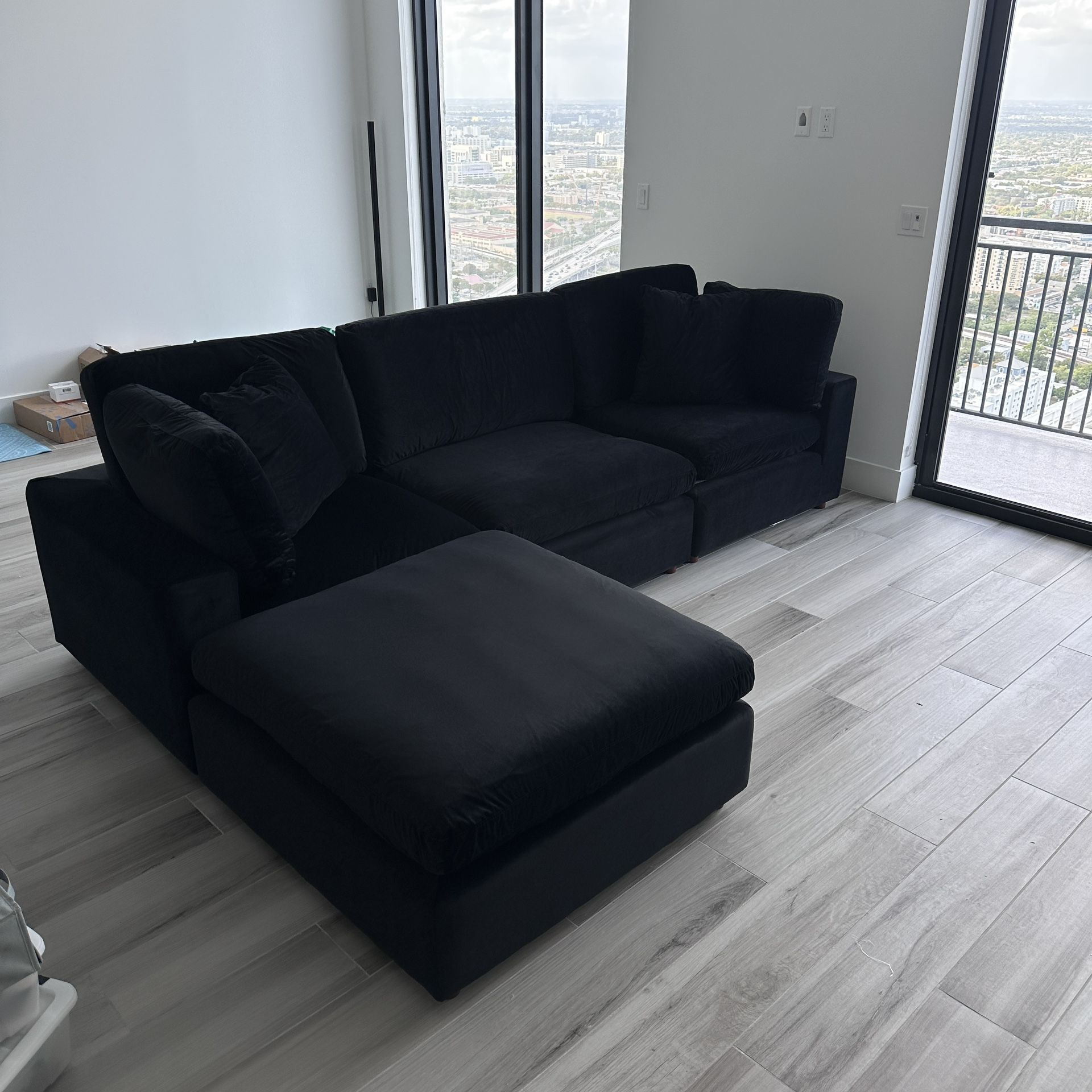 NEW Black Velvet Cloud Couch Sectional
