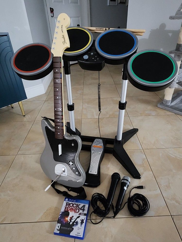 Rock Band 4 Game, Drums, Guitar, Microphones (PlayStation)