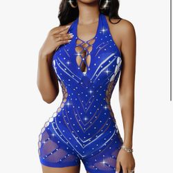  Women's Sexy Fishnet Bodysuit Royal Blue ( One Size ) 