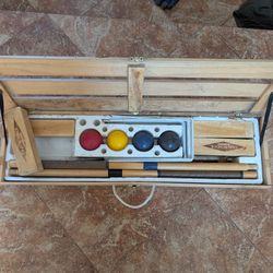 Vintage Wooden Croquet Set-4 Player with Wood Crate