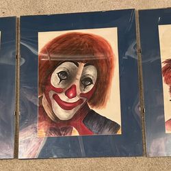 Original Clown Water Color Paintings Matted And Framed