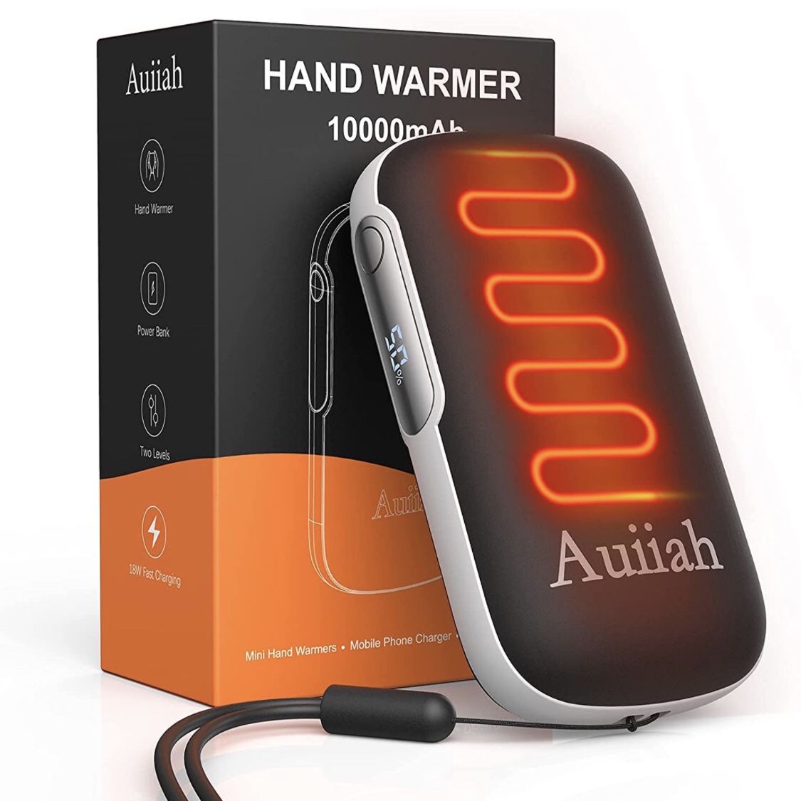 Hand Warmers Rechargeable, 10000mAh Electric Pocket Warmer Power Bank with 18W Fast-Charging, LED Display, 15hrs Long Lasting Heat