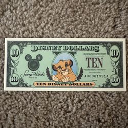 Disney Dollar 1997 Simba $10 Disney dollar.