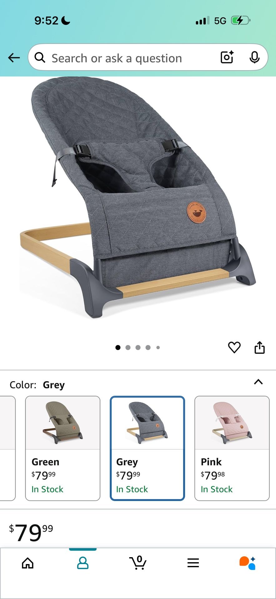 ANGELBLISS Baby Bouncer, Portable Bouncer Seat for Babies, Infants Bouncy Seat with Wood Grain Base