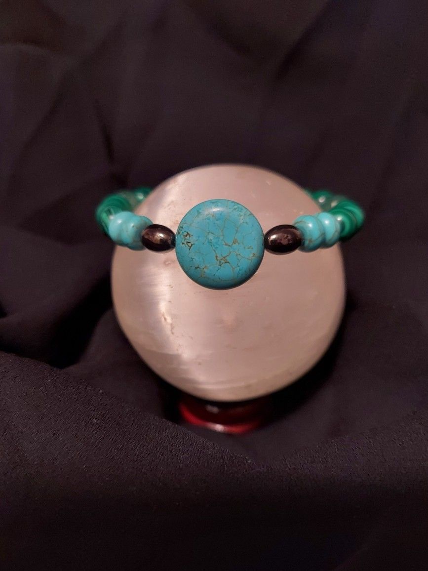 Malachite, Emerald,Turquoise, Hematite Crystal Bracelet