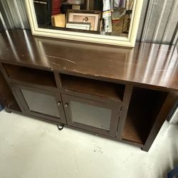 TV Stand with Matching Wall Mirror – Dark Wood