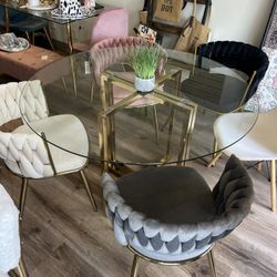 Gold Modern Round Dining Table Set