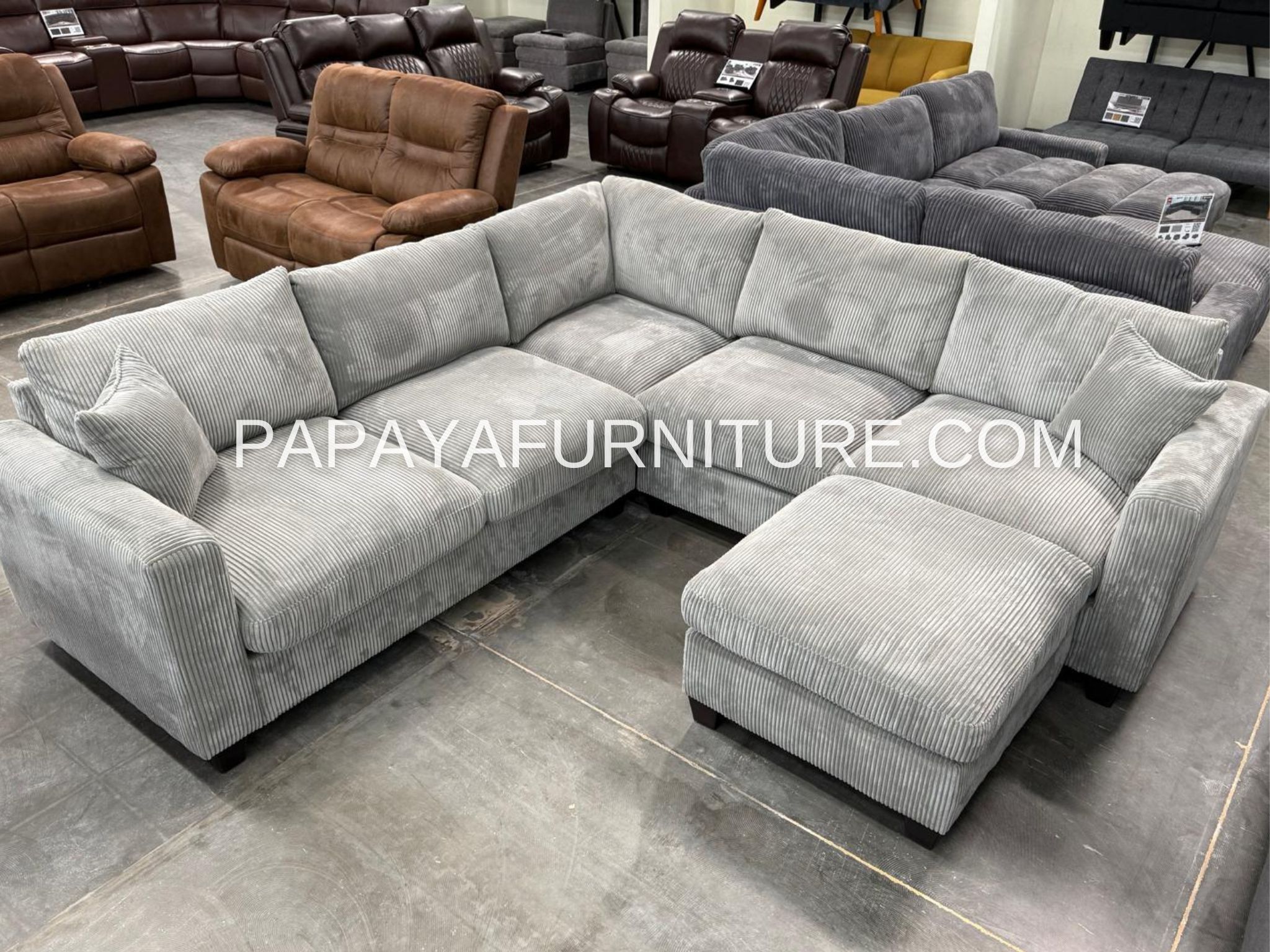 Light Grey Sectional Sofa with Ottoman, Sectionals, Sofa, Couch, Plush Sectional, Living Room Sofa, Sectionals, L-Shaped Couch, Corduroy Couch Dim