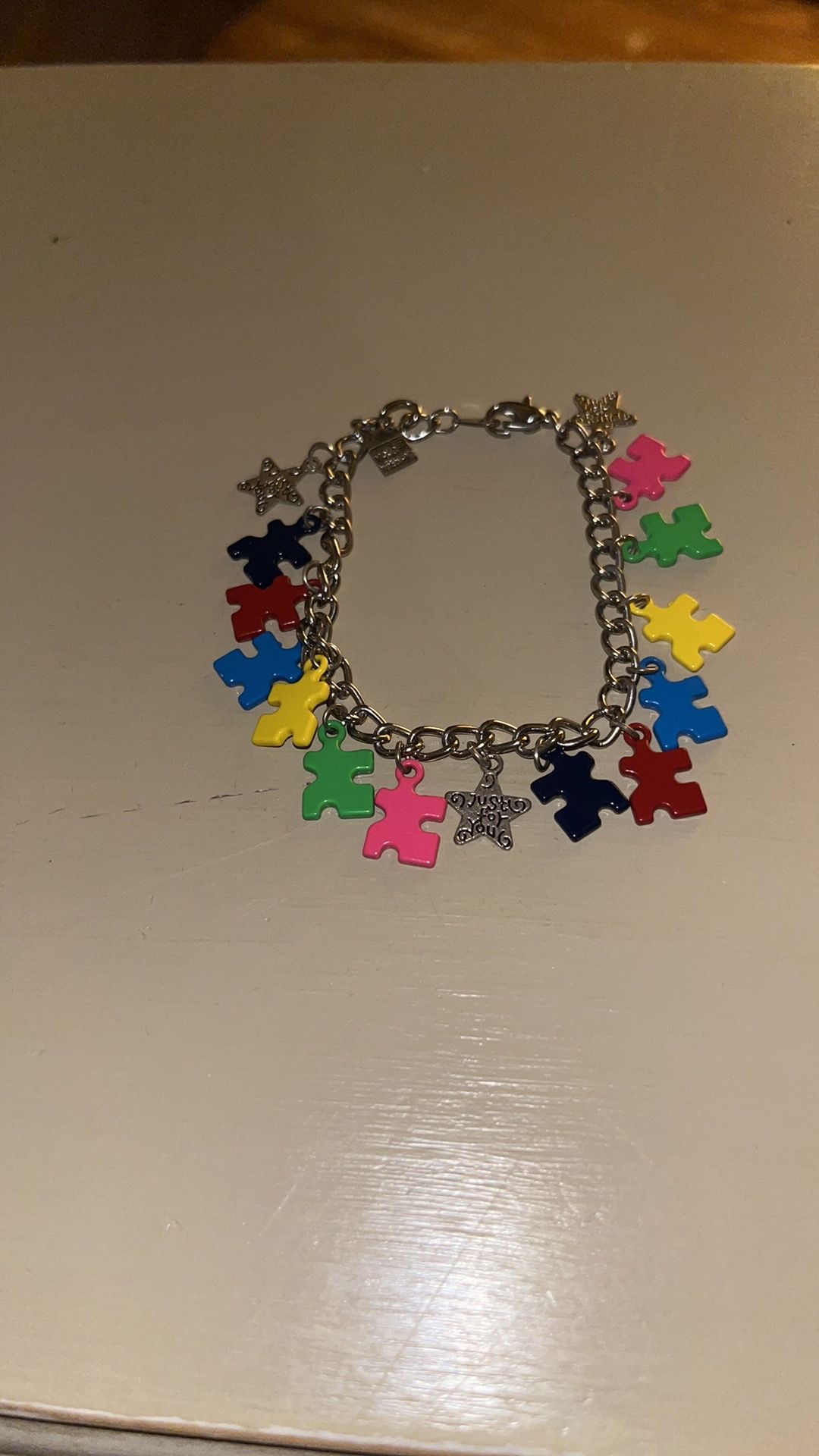 Colorful Puzzle Piece And Star Autism Charm Bracelet