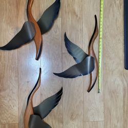 1960’s Mid Century Brass and Wood Masketeers, Inc Wall Hanging Ducks