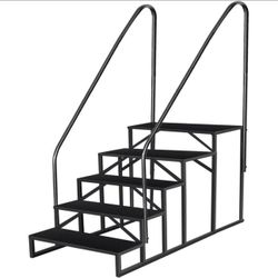 5 Step Ladder with Handrail, Swimming Pool Ladder Above Ground, 660 Ib Load Capacity RV Steps with Anti-Slip Panel, Mobile Home Stairs for Reaching an