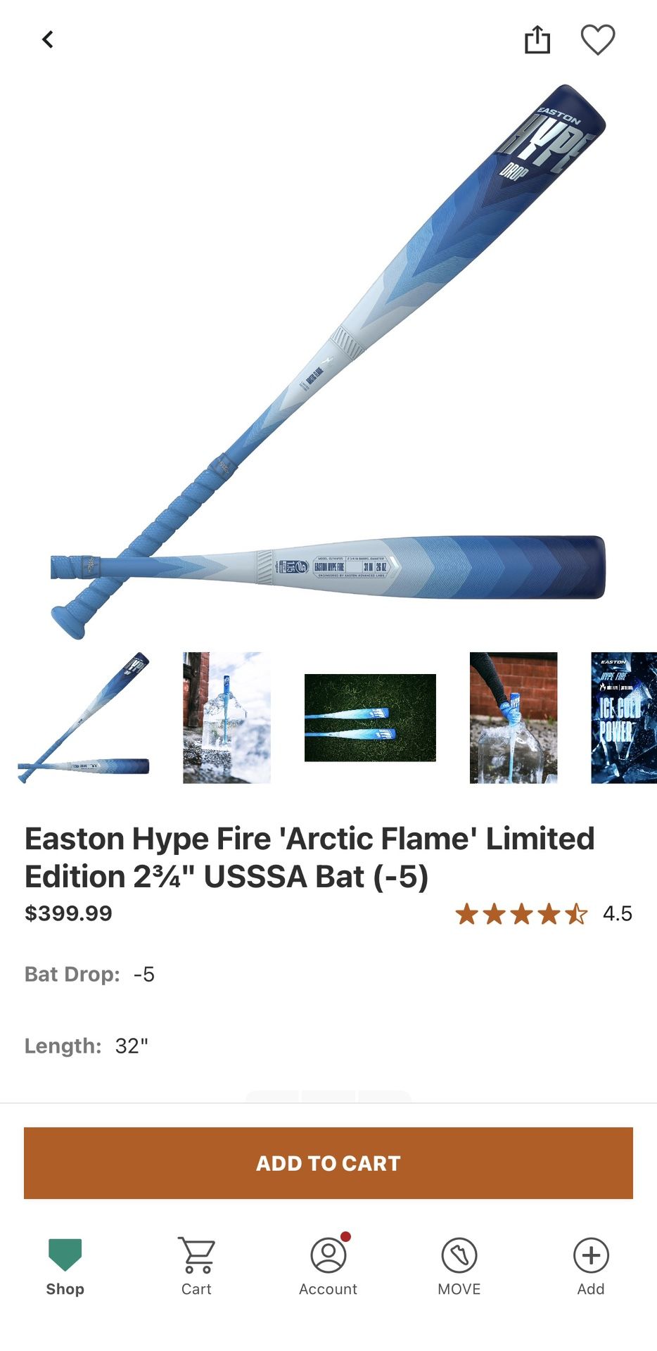 Hype Fire Arctic Bat 30 Inch Drop 5 New