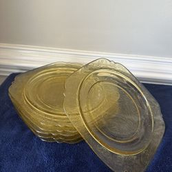 Federal Glass Madrid Pattern Amber Depression Glass Plates (6) 