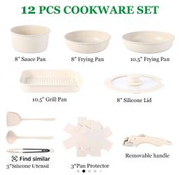 12PCS Nonstick Cookware Set with Dutch Oven & Detachable Handles