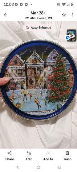 Round Christmas Holiday Tin with Winter Scene