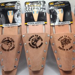 CLC LEATHER  FISHING PLIER HOLSTER LASER ETCHED TUNA BORN TO FISH FORCED TO WORK