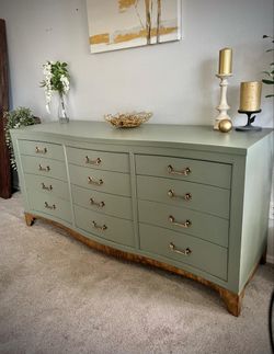 Sage Green mahogany long boy dresser and nightstand with golden hardware. for Sale in Denver, CO - OfferUp Sage Green mahogany long boy dresser and nightstand with golden hardware. for Sale in Denver, CO - OfferUp