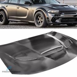 Fits 15-22 Dodge Charger SRT Style Hood Scoop Air Vent Black - Aluminum