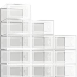 See Spring Large 12 Pack Shoe Storage Box, Clear Plastic Stackable Shoe Organizer for Closet, Space Saving Foldable Shoe Rack Sneaker Container Bin