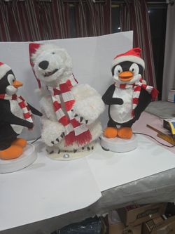 Vtg Gemmy 3-Piece Band Polar Bear Sing-guins Penguins Animated Bear
