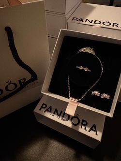 Pandora Silver pink bow Jewelry Set with Box