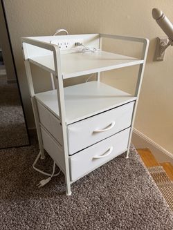 White Nightstand w/ Charging Station + 2 Drawers