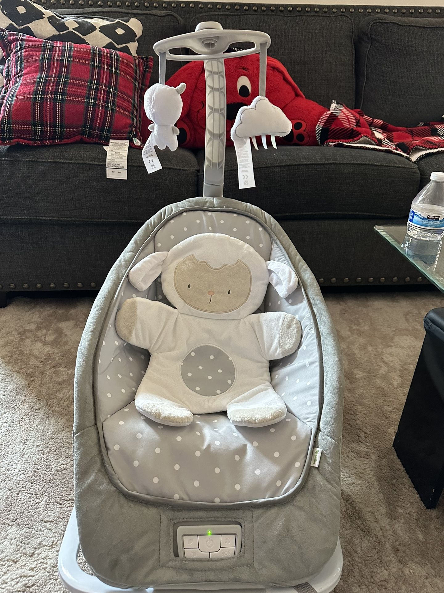 Ingenuity 2-in-1 Lightweight Infant to Toddler Rocker and Baby Bouncer - Tummy Time Mat, Vibrations & Sounds, 0-30 Months Up to 40 lbs (Cuddle Lamb)