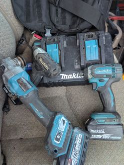 Makita bundle great deal  2 Makita power drills  18v with batteries a dual charger and 40 volt angle grinder  cordless