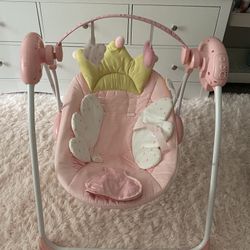 Baby Swings for Infants, Baby Girl Swing for Newborn, Portable Infant Swing with Music, Adaptable Speed, Timing, Soft Cushion, 0-9 Months 20 lbs(Pink)