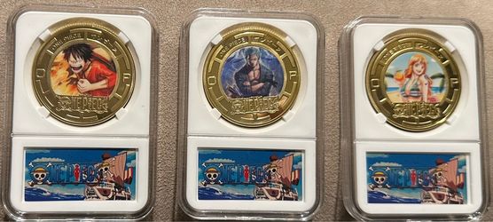 ONE PIECE 20th Anniversary Gold Plated Coin Lot of 3 w/ Cases