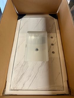 🔥Brand new In Box 🔥Marble Vanity Sink, White Vanity Top with Pre-drilled Faucet Holes, with Undermount Rectangular Middle Sink and 4" Height Backspl