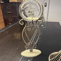 Moon Face Glass & Metal Candle Holder