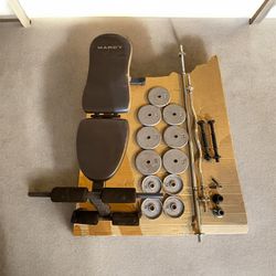 Weight plates , bars , adjustable bench , free weights