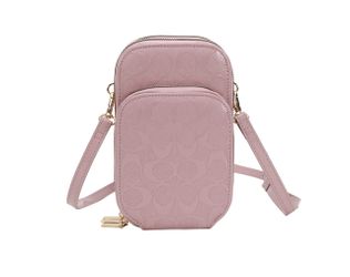 Pink Signature Embossed Phone Crossbody Bag