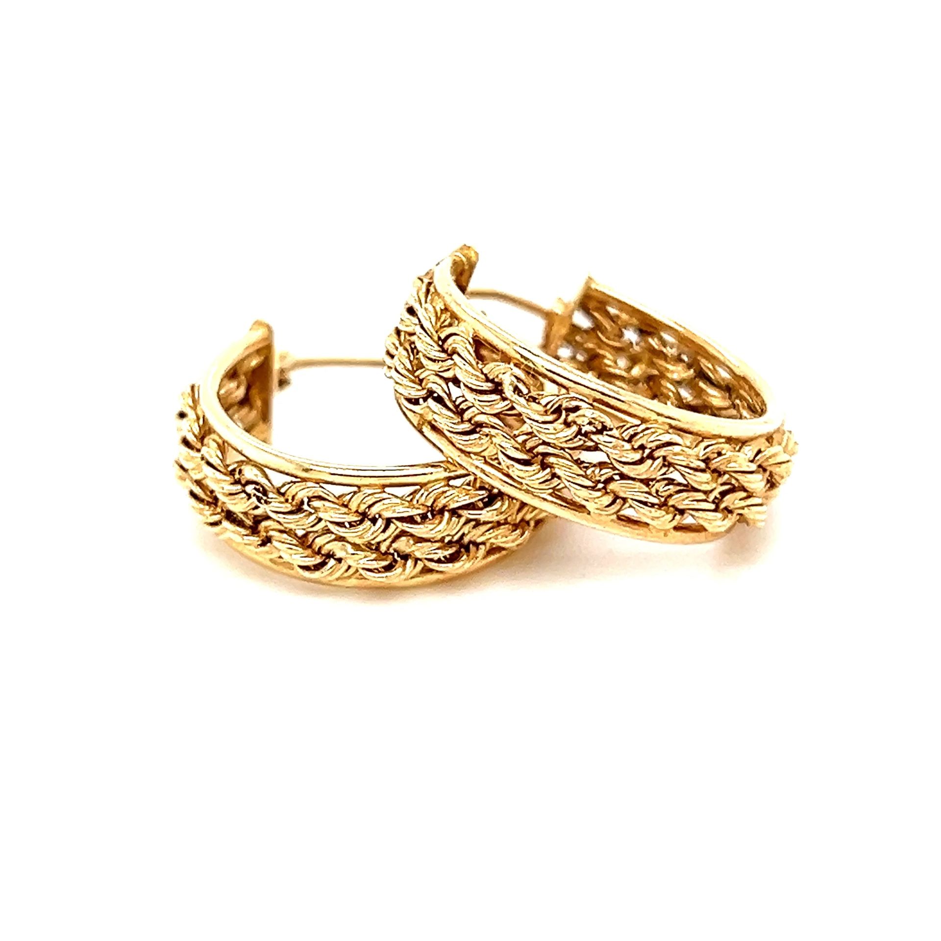 14k Rope Design Hoops Earrings