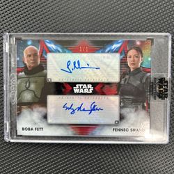2023 STAR WARS  AUTHENTIC DUAL AUTOGRAPH BOBA FETT & FENNEC SHAND 1 OF 1  SEALED