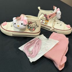 Hello Kitty Girls' High Top Sneakers White Pink Bow Glitter Charm Logo